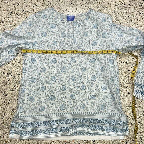 Pine Cone Hill Fine Linens cotton India blue white print tunic medium m - Picture 6 of 7